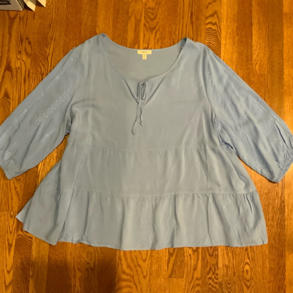 Como Blue Top Blouse Women's Size 3X Blue 3/4 Long Sleeve Eyelet Sleeve #VA